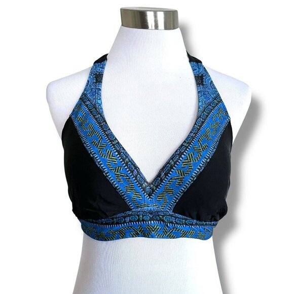 Athleta Womens Bikini Top Sz 32D 32DD Black Blue Boho Halter Underwire Swimsuit - Picture 3 of 5